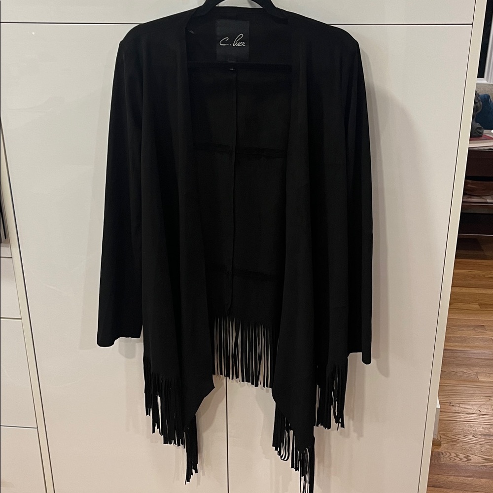 C. Luce Black Dark Western Cowgirl Indie Fringe Jacket, Vegan Suede, Size M
